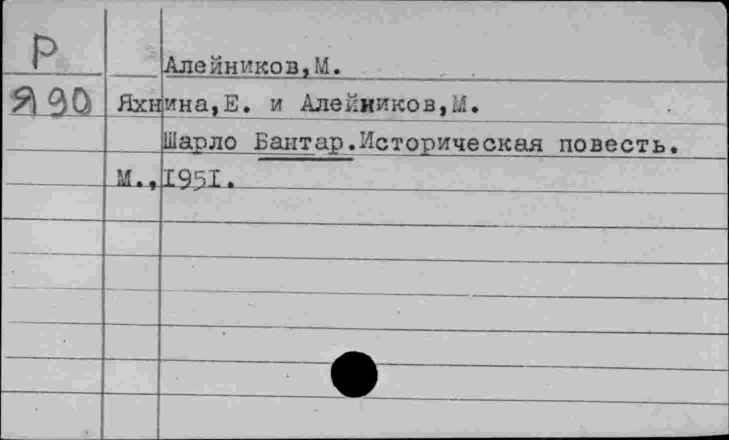 ﻿р			' Алейниковым.
азо.	Яхн	ина,Е. и Алейников,М.
		Шарле Бантар.Историческая повесть.
		1Э5Г.-
		
		
		
		
		
		■ • - -
		